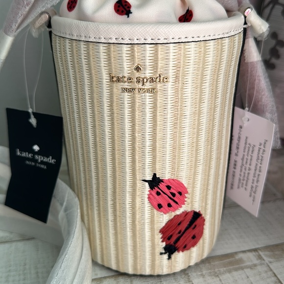 Nwt Kate spade other Dottie embroidered straw Dottie ladybug cylinder bag - Picture 2 of 13